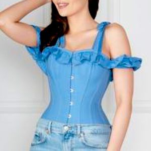 New! Cornflower Blue Cotton Overbust - Corset